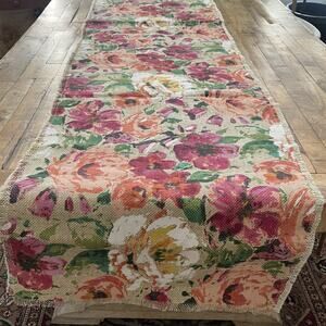 World Market 100% Jute Floral Table Runner 20 in x 108 in Rectangular